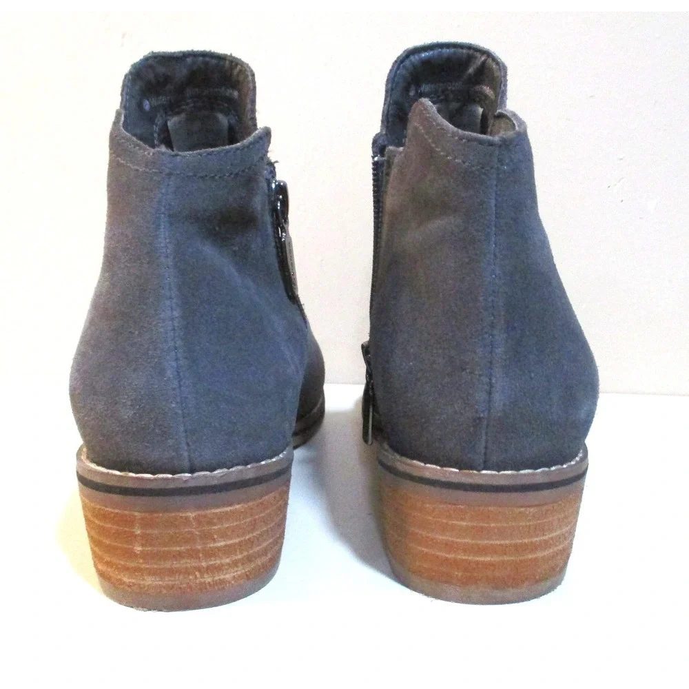 Blondo Waterproof Grey Suede Ankle Boots B6241 Women 7.5M Low Stackd Heel Zipper